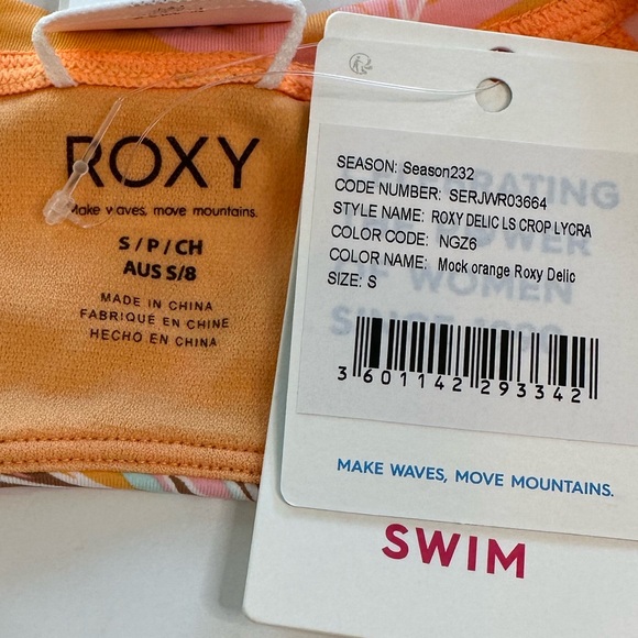 NWT Roxy Delic Long Sleeve Crop Rashguard Bikini Top NWT Women’s Size Small - Picture 7 of 11